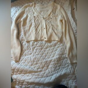 Chic Cream Knit Cardigan Sweater